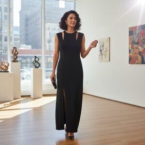 Halston Heritage Womens 10 Black Convertible Sleeveless Full Length Formal Gown